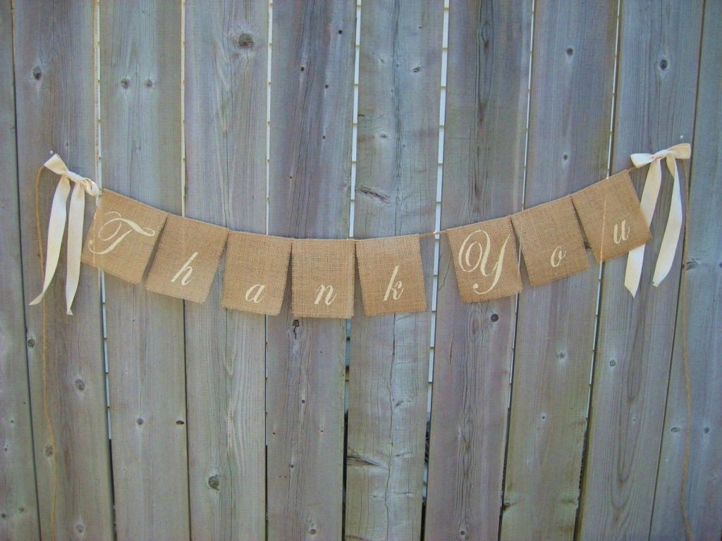 thank you script font burlap wedding sign  - diy garlands for 2014 party-f36149