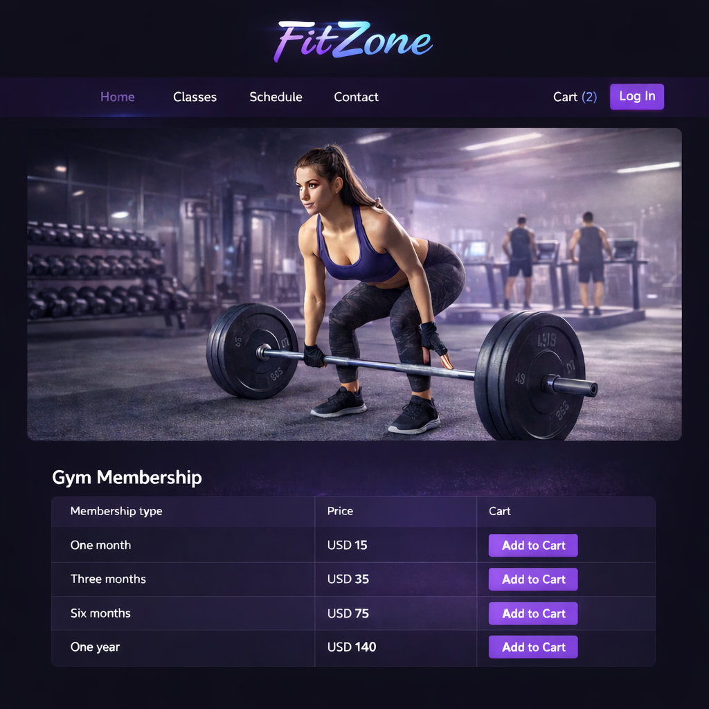 Tickera gym membership - website