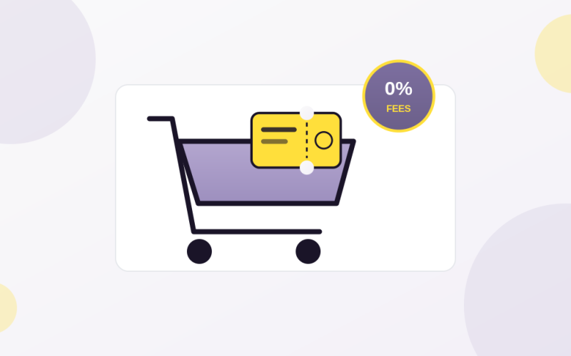 Illustration of a shopping cart with an event ticket for WooCommerce